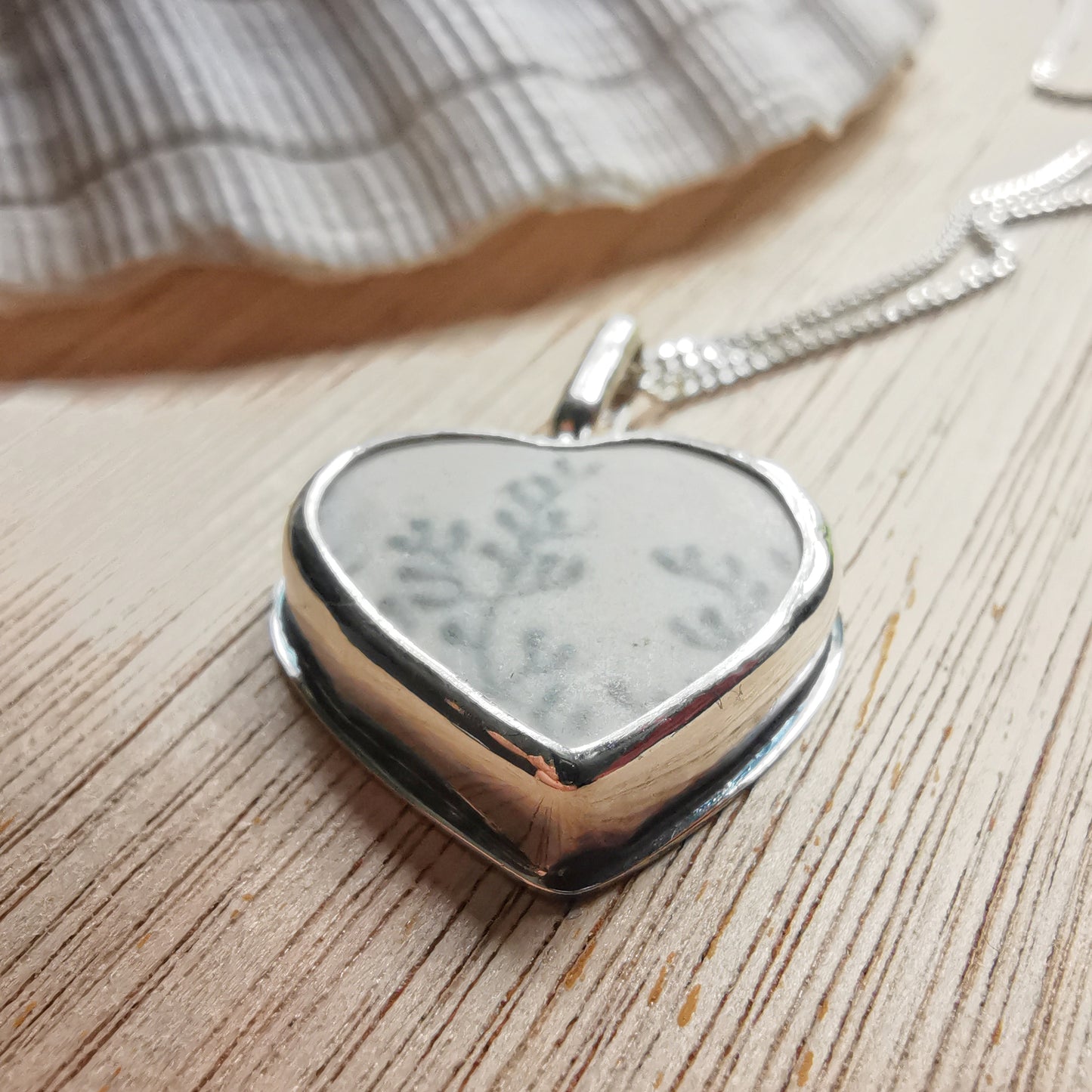 Scottish seaweed pattern beach pottery & sterling silver pendant.