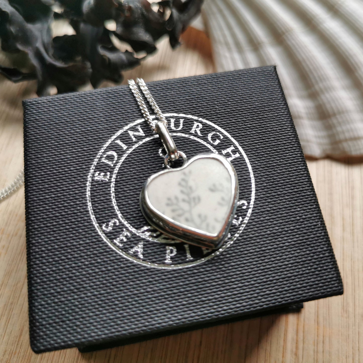 Scottish seaweed pattern beach pottery & sterling silver pendant.