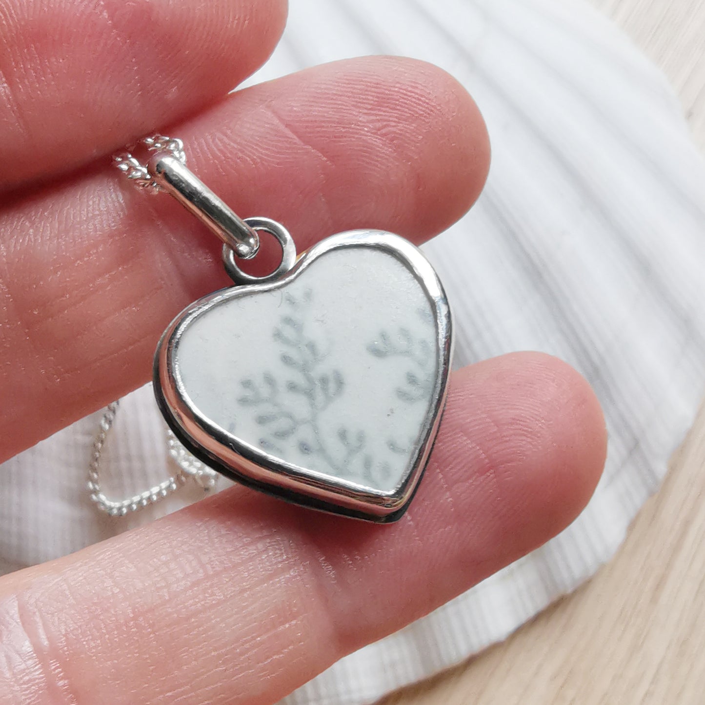 Scottish seaweed pattern beach pottery & sterling silver pendant.