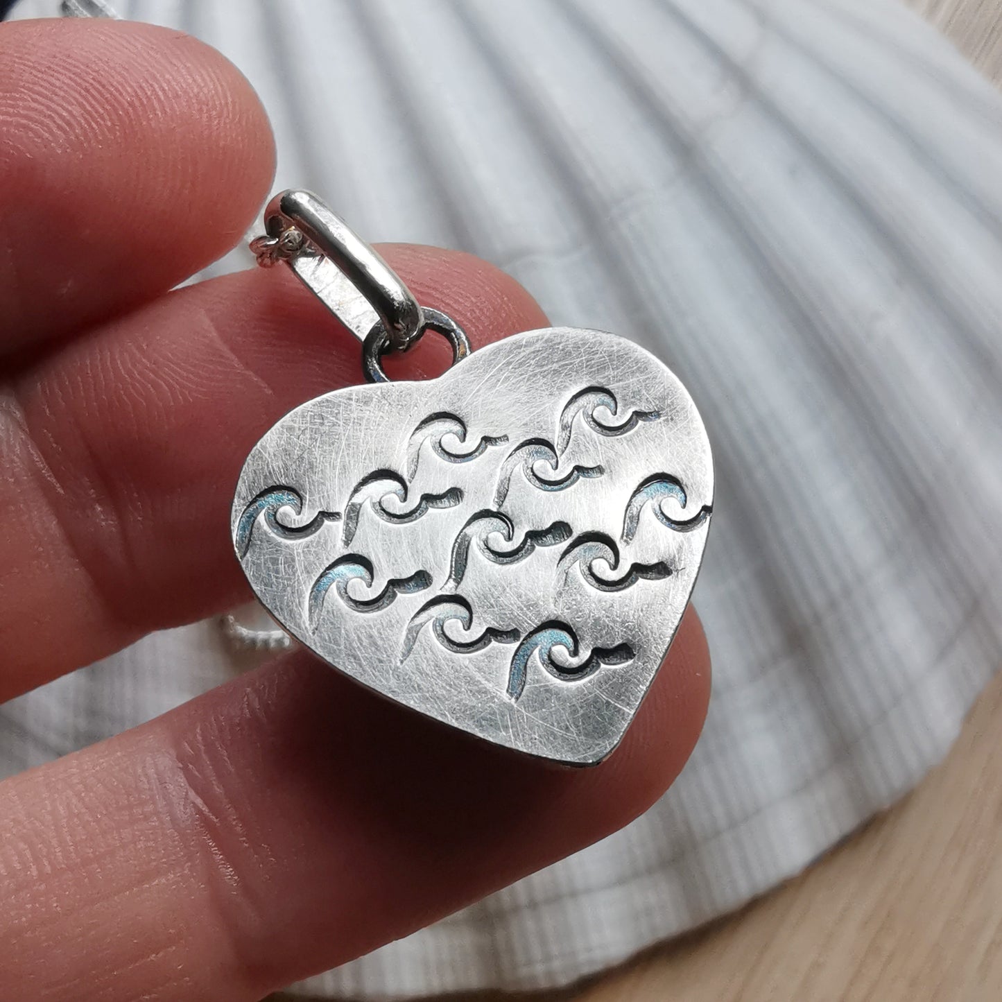 Scottish seaweed pattern beach pottery & sterling silver pendant.