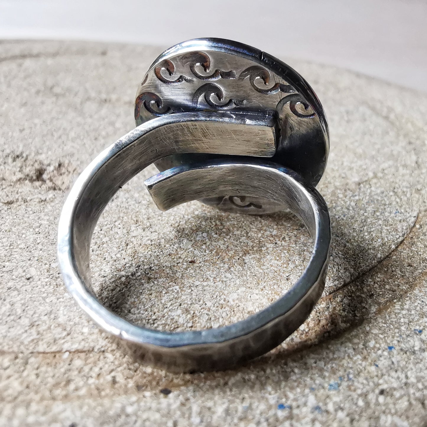 Black Scottish sea glass & sterling silver ring.