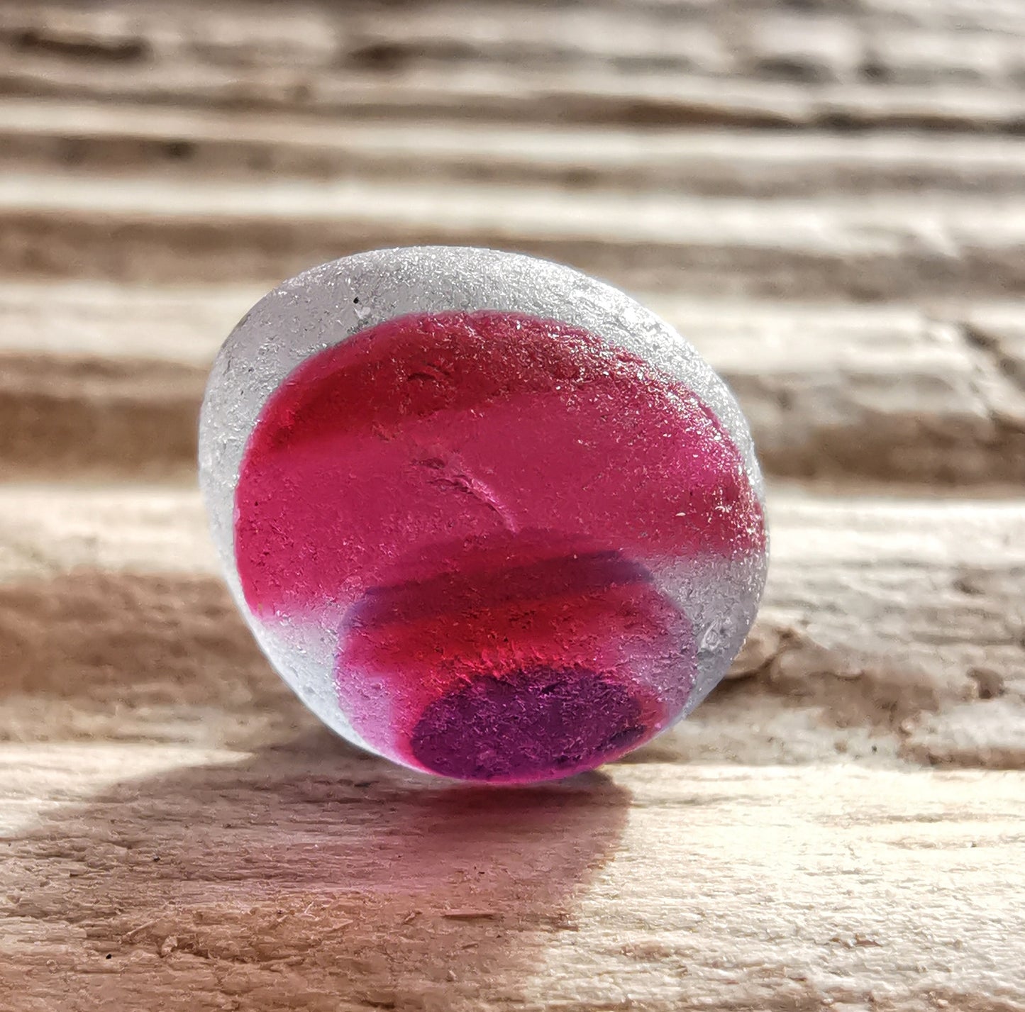 Pink and purple Seaham multi sea glass & sterling silver adjustable ring.