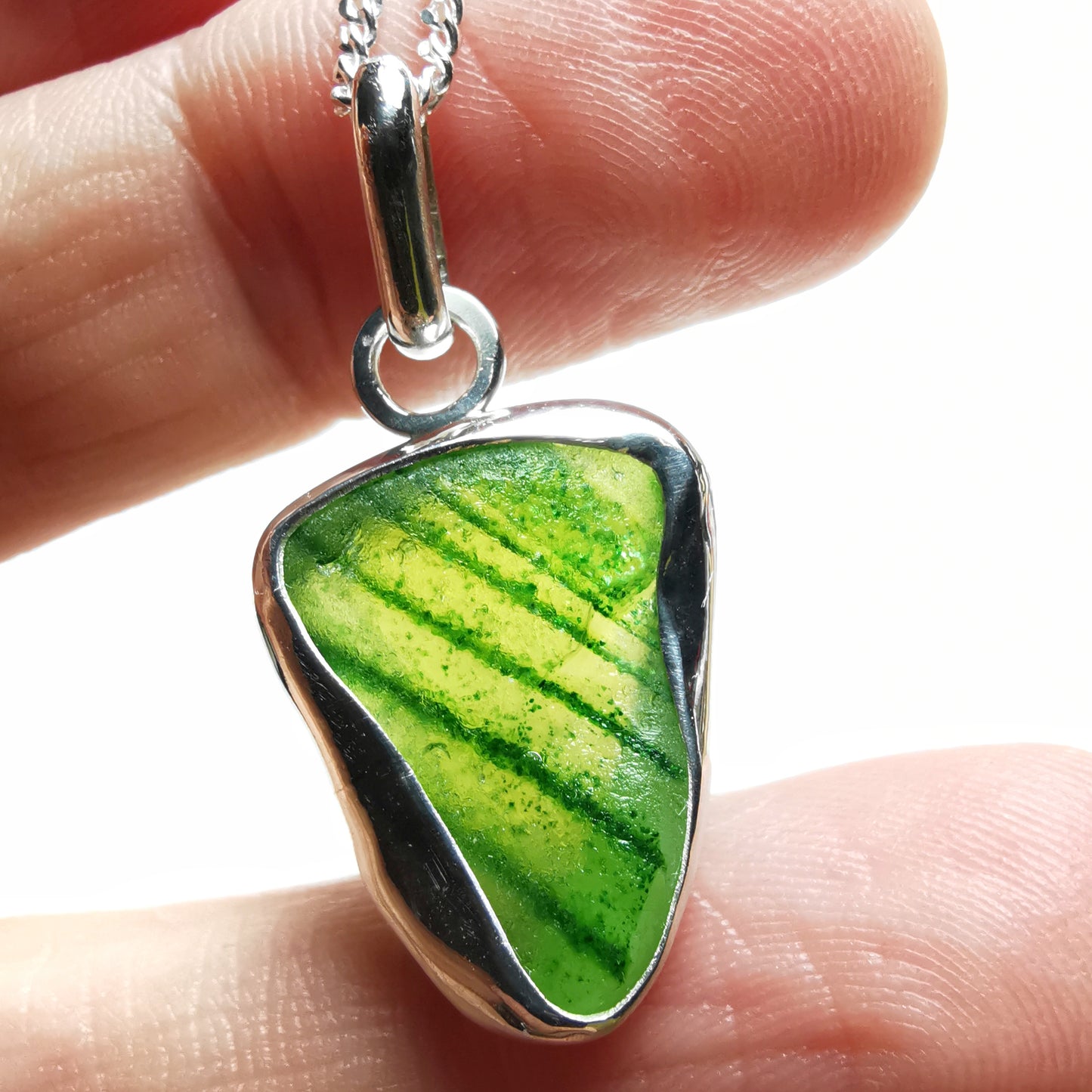 Scottish green sea glass & sterling silver pendant.