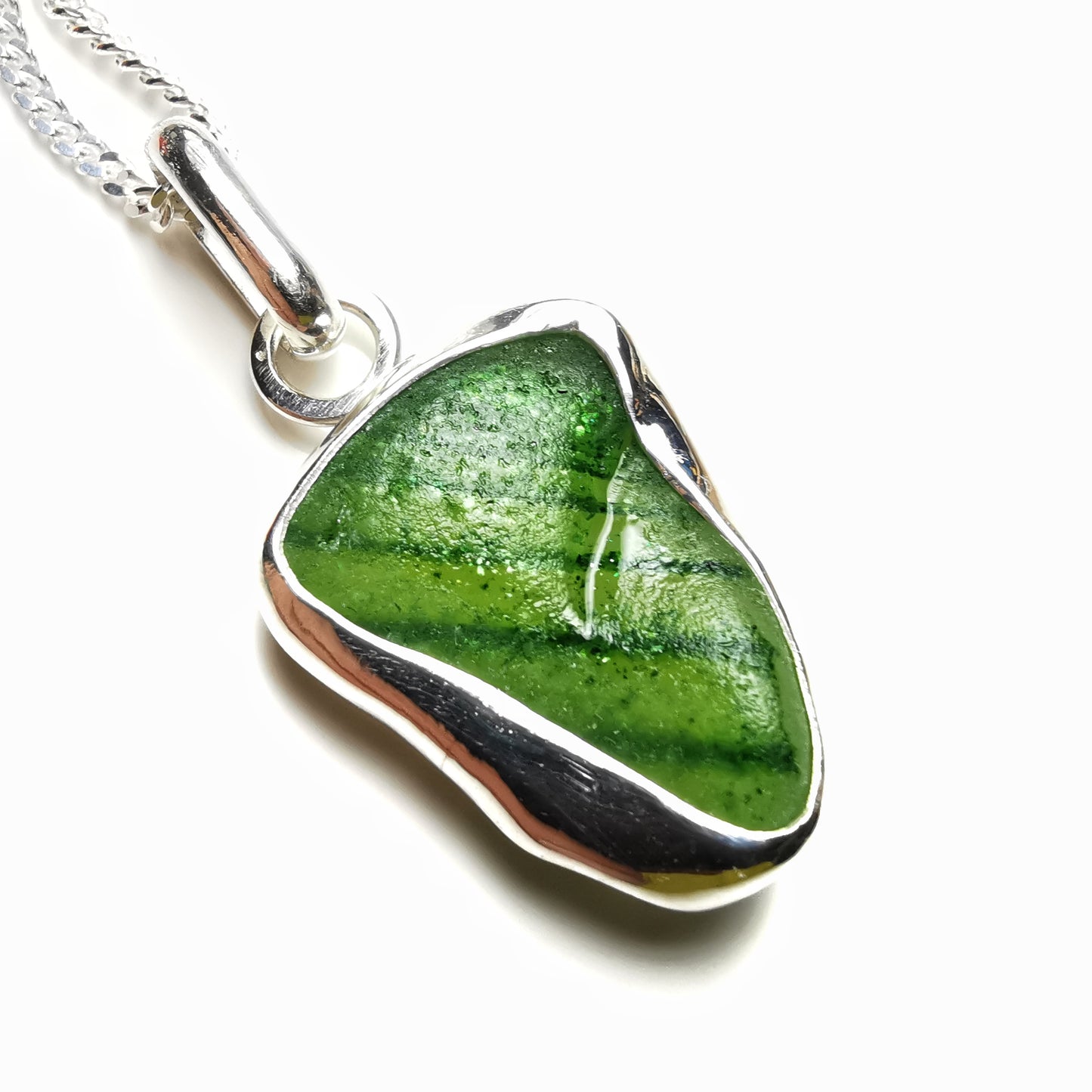 Scottish green sea glass & sterling silver pendant.