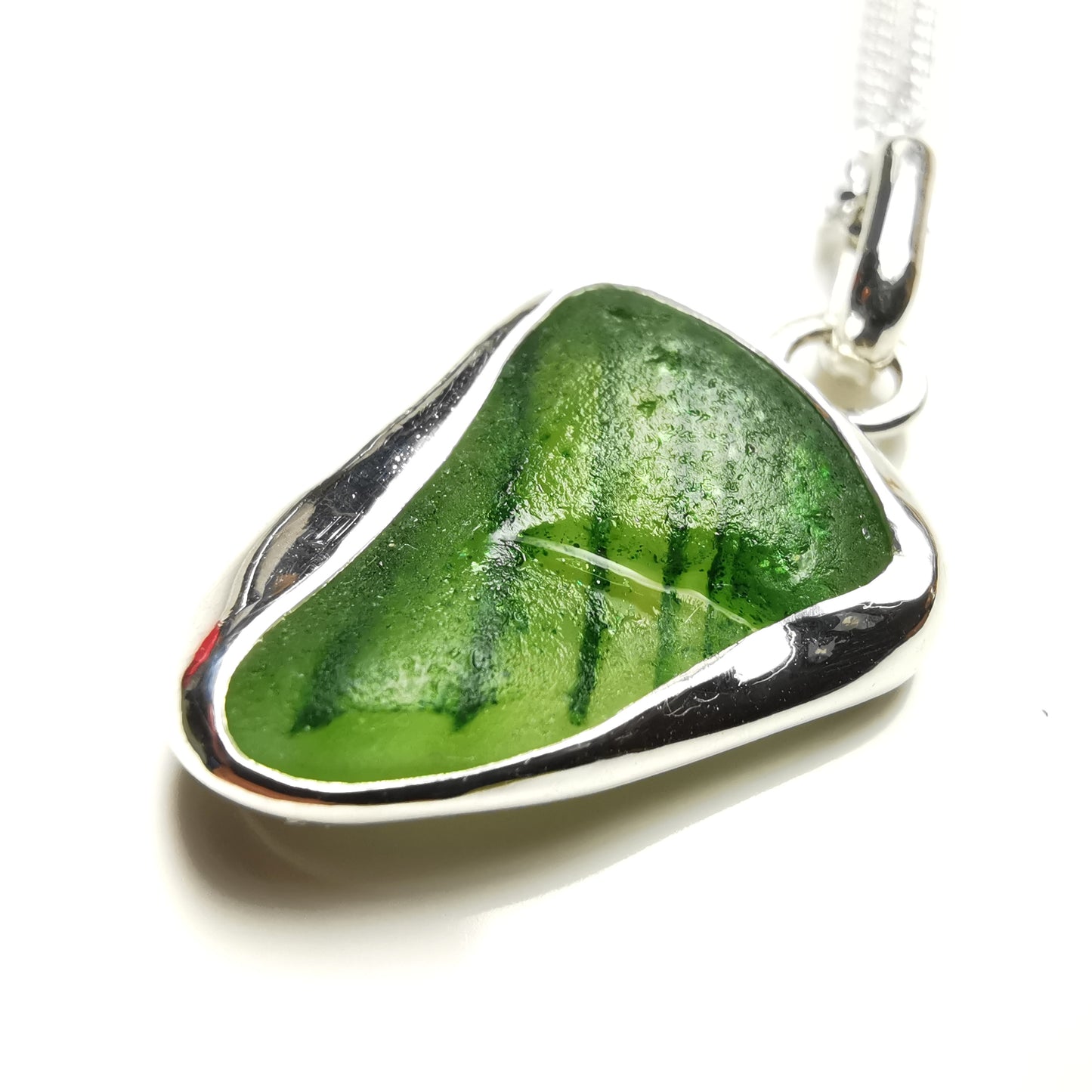 Scottish green sea glass & sterling silver pendant.