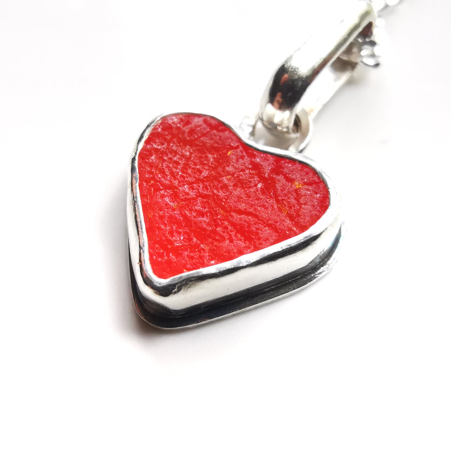 Reserved for Gatia. Scottish orange sea glass heart & sterling silver pendant.