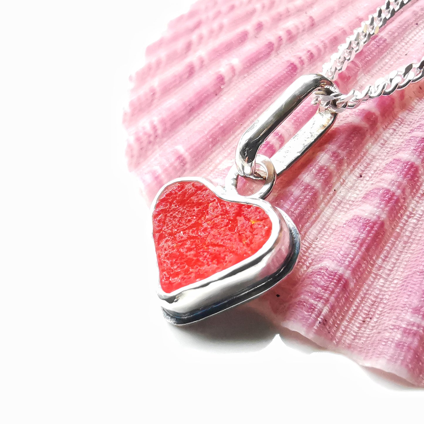 Reserved for Gatia. Scottish orange sea glass heart & sterling silver pendant.