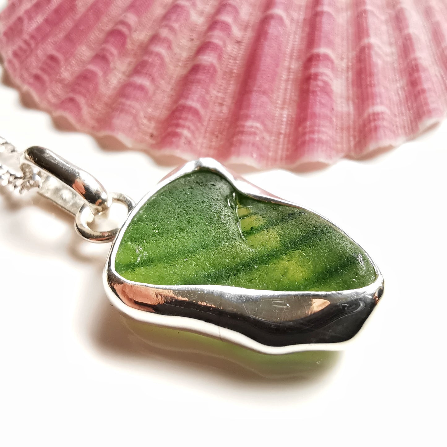 Scottish green sea glass & sterling silver pendant.