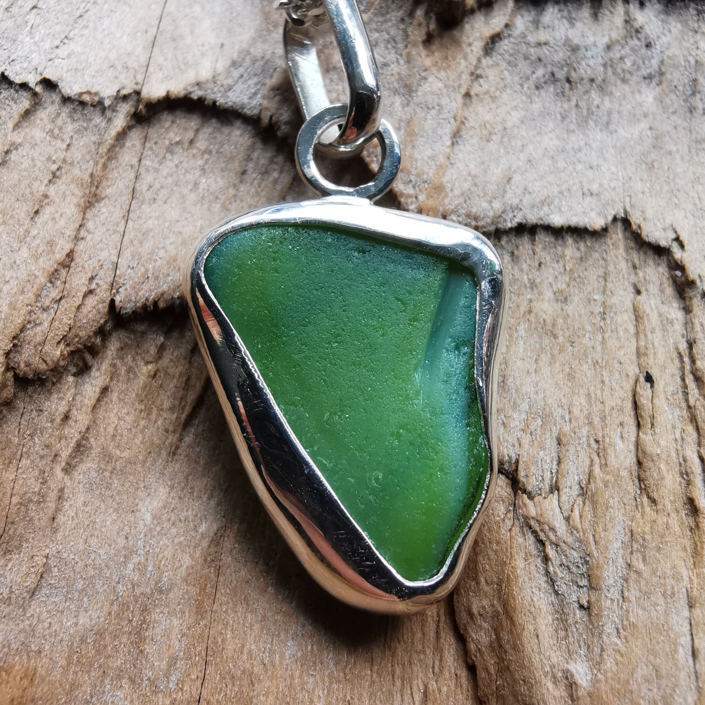 Scottish green sea glass & sterling silver pendant.