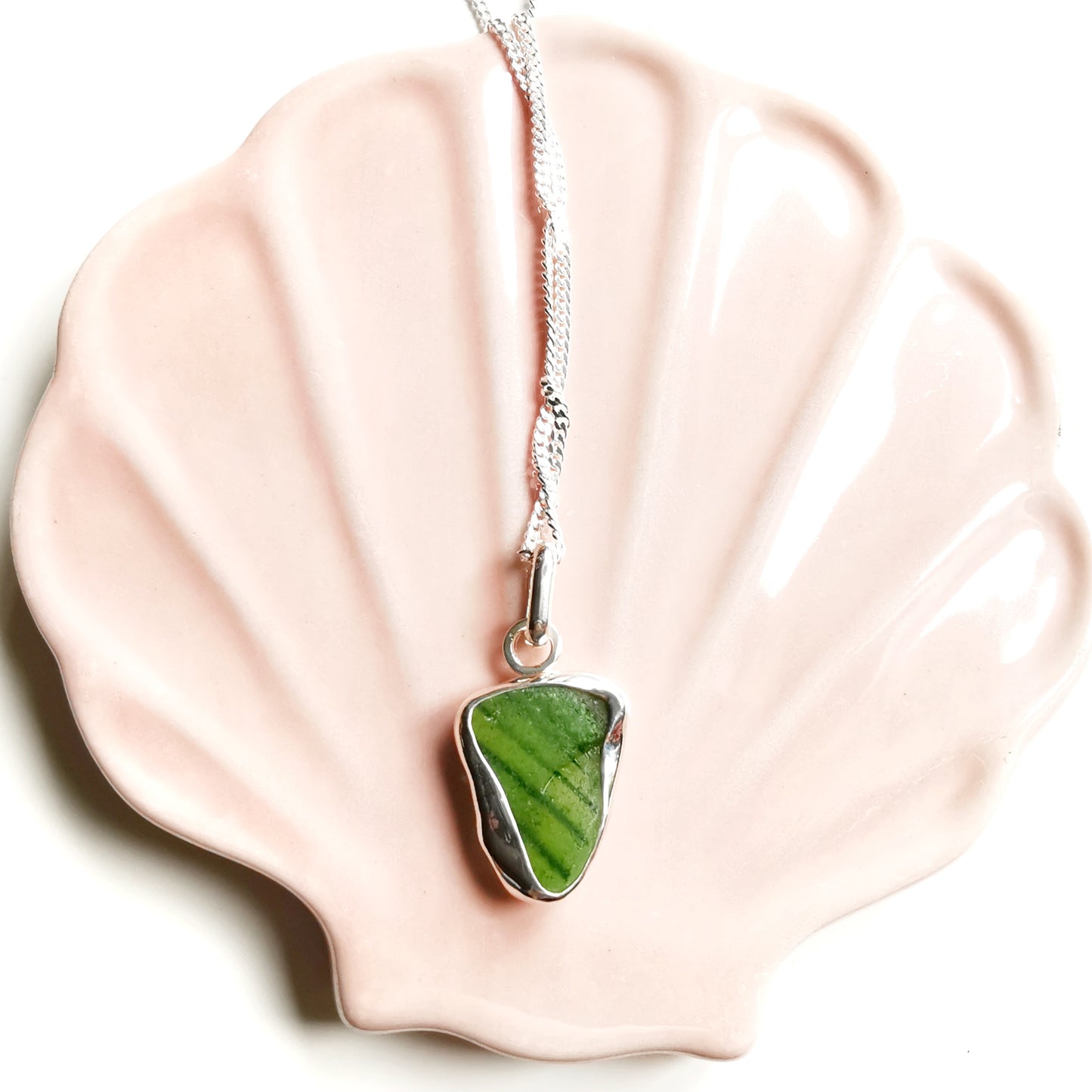 Scottish green sea glass & sterling silver pendant.