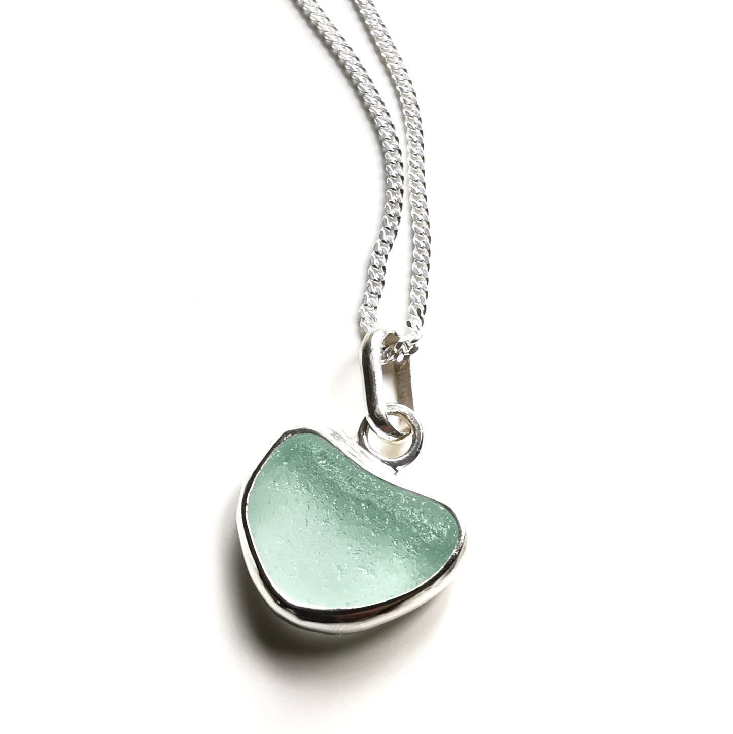 Genuine Scottish sea foam sea glass heart & sterling silver pendant.