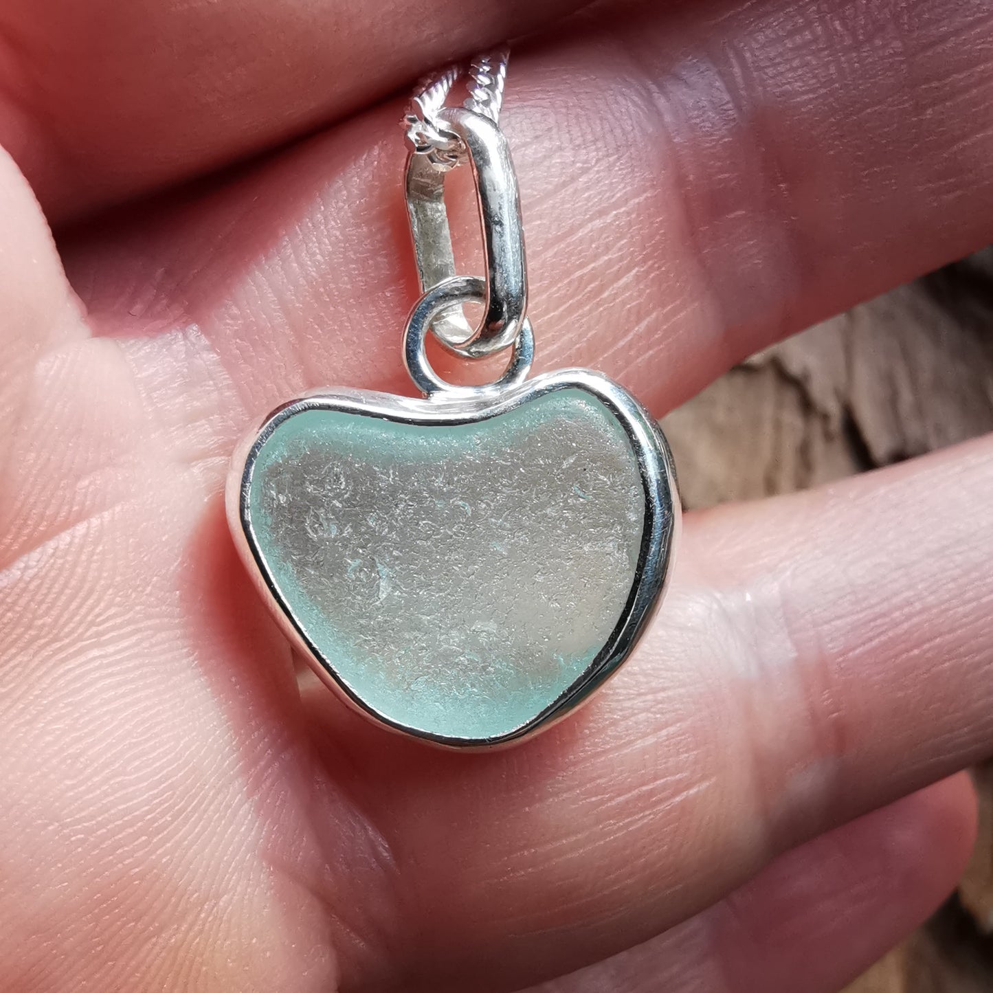 Genuine Scottish sea foam sea glass heart & sterling silver pendant.