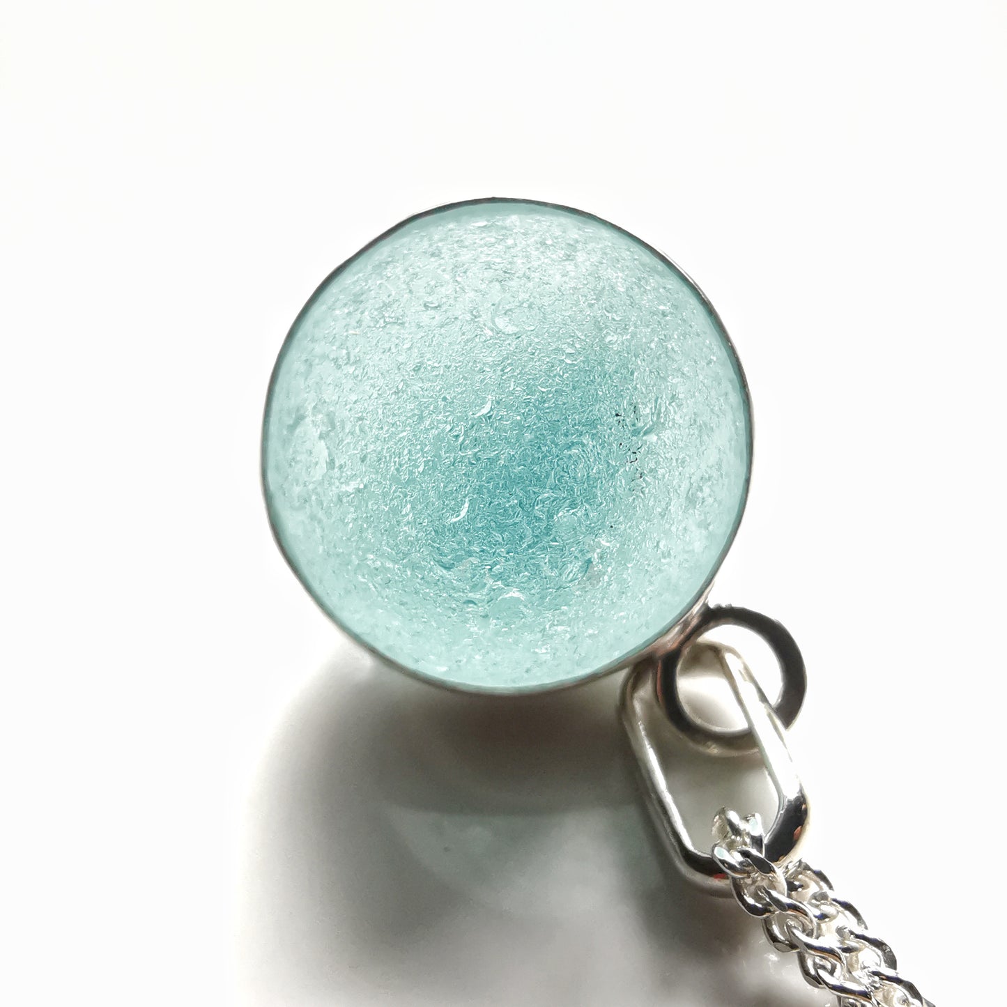 Scottish light aqua blue sea glass marble & sterling silver pendant.