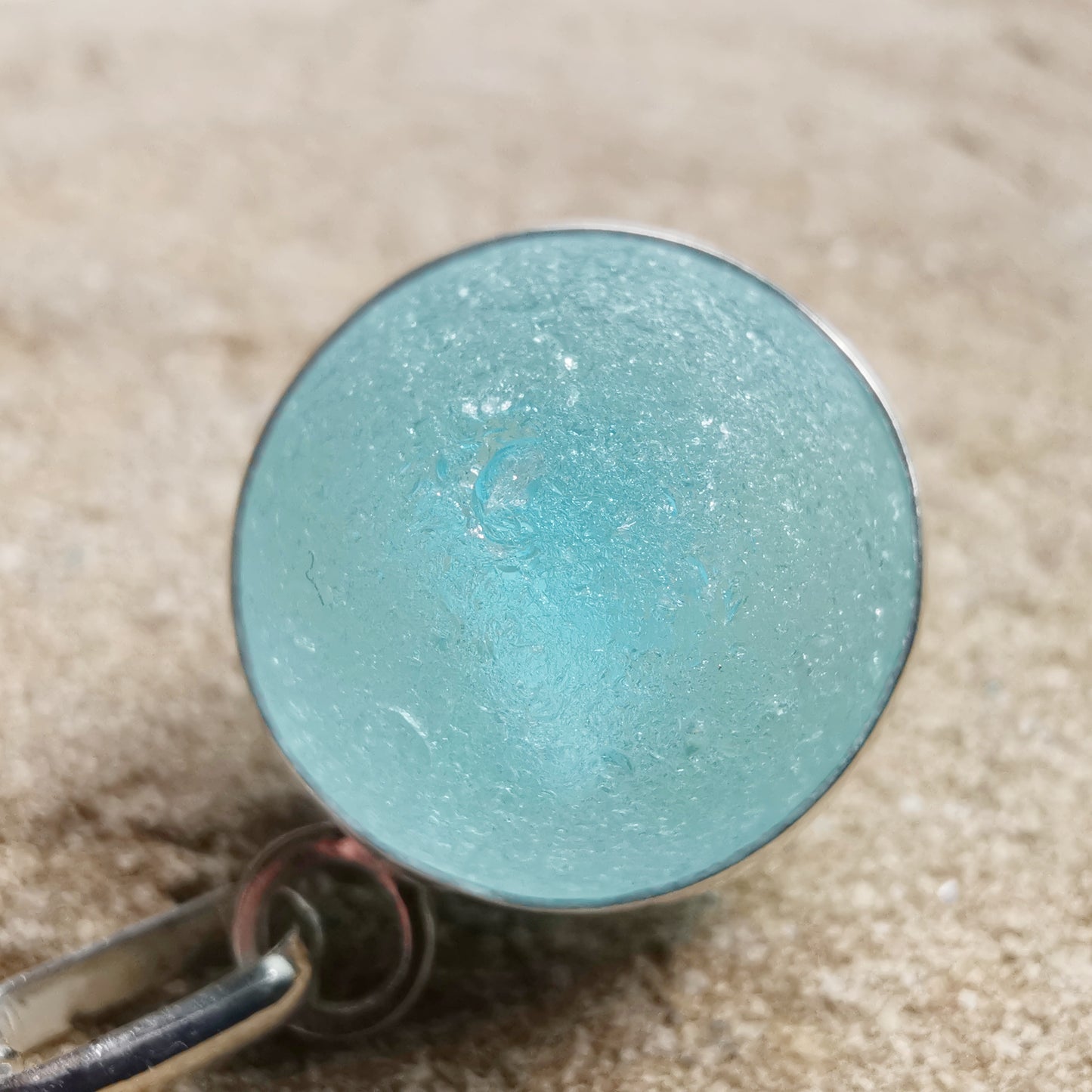 Scottish light aqua blue sea glass marble & sterling silver pendant.