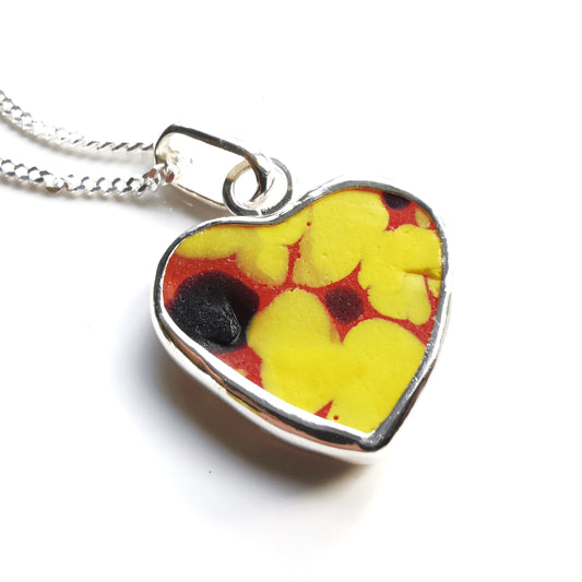 Scottish multi coloured sea glass heart & sterling silver pendant.