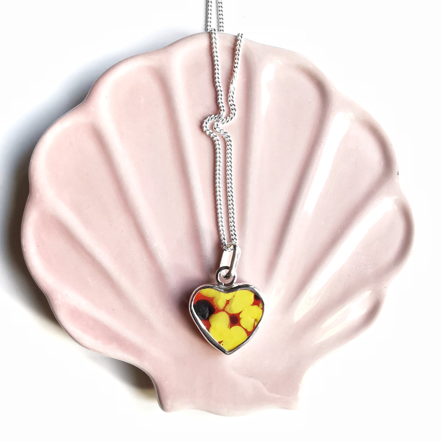 Scottish multi coloured sea glass heart & sterling silver pendant.