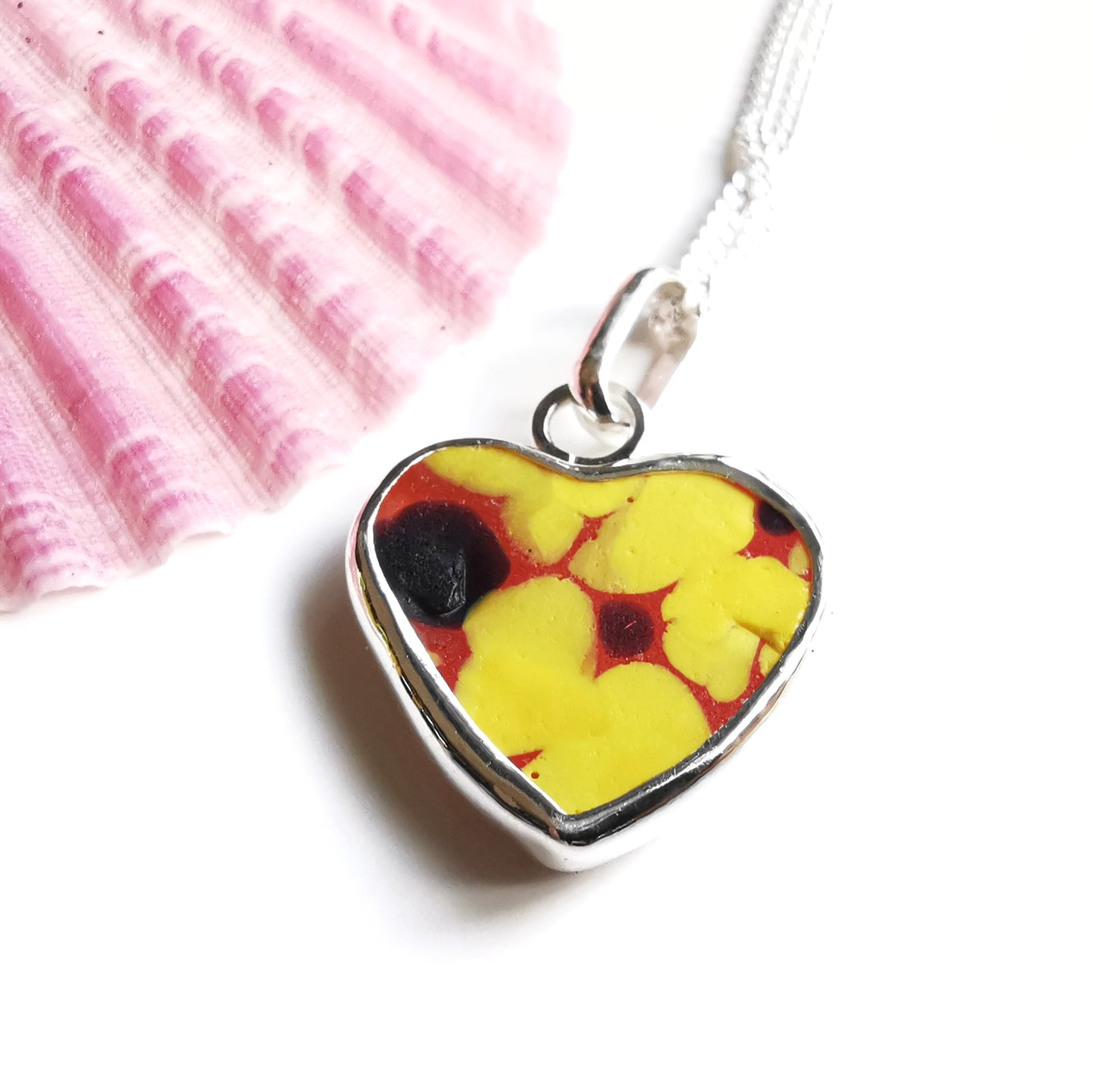 Scottish multi coloured sea glass heart & sterling silver pendant.