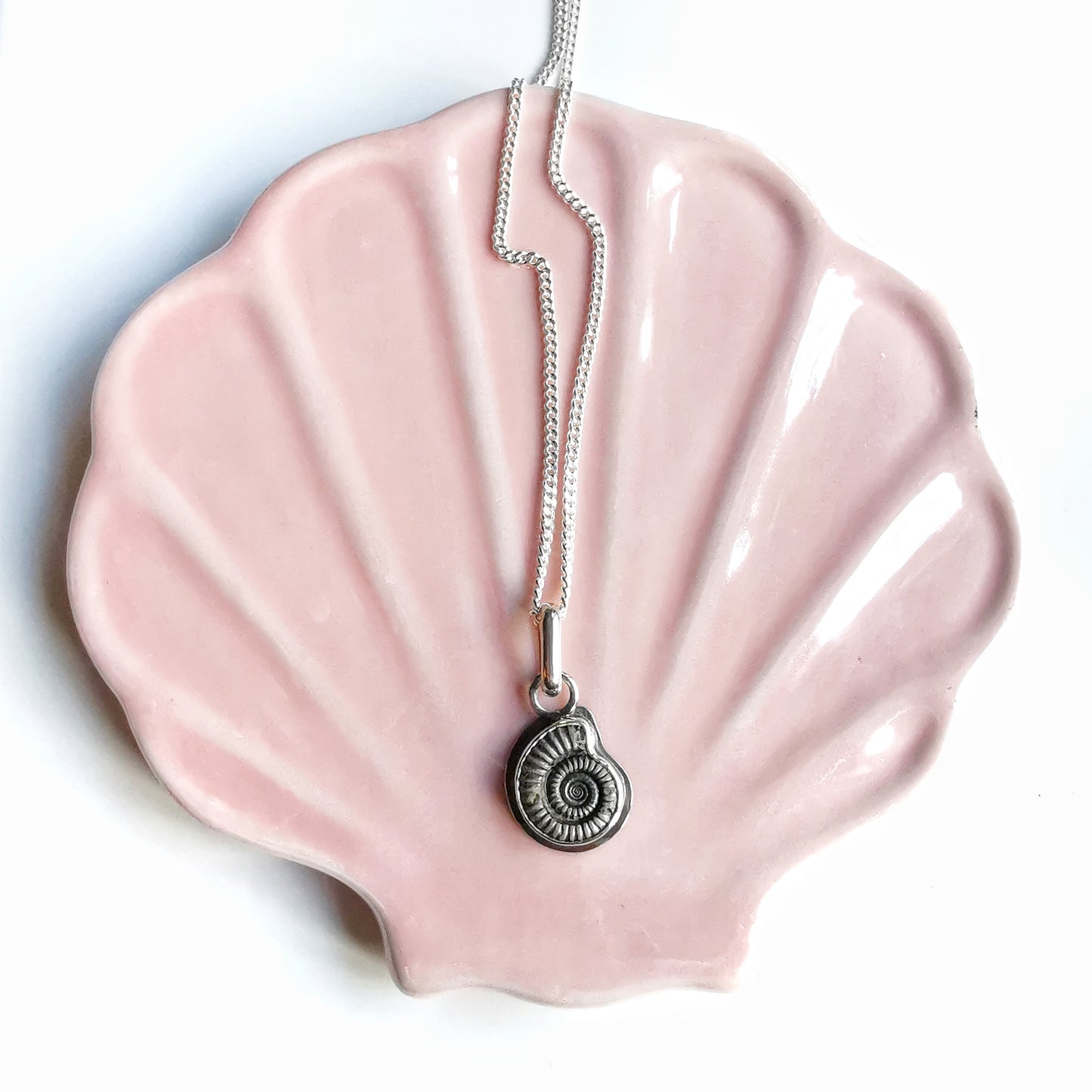 Ammonite fossil & sterling silver pendant.