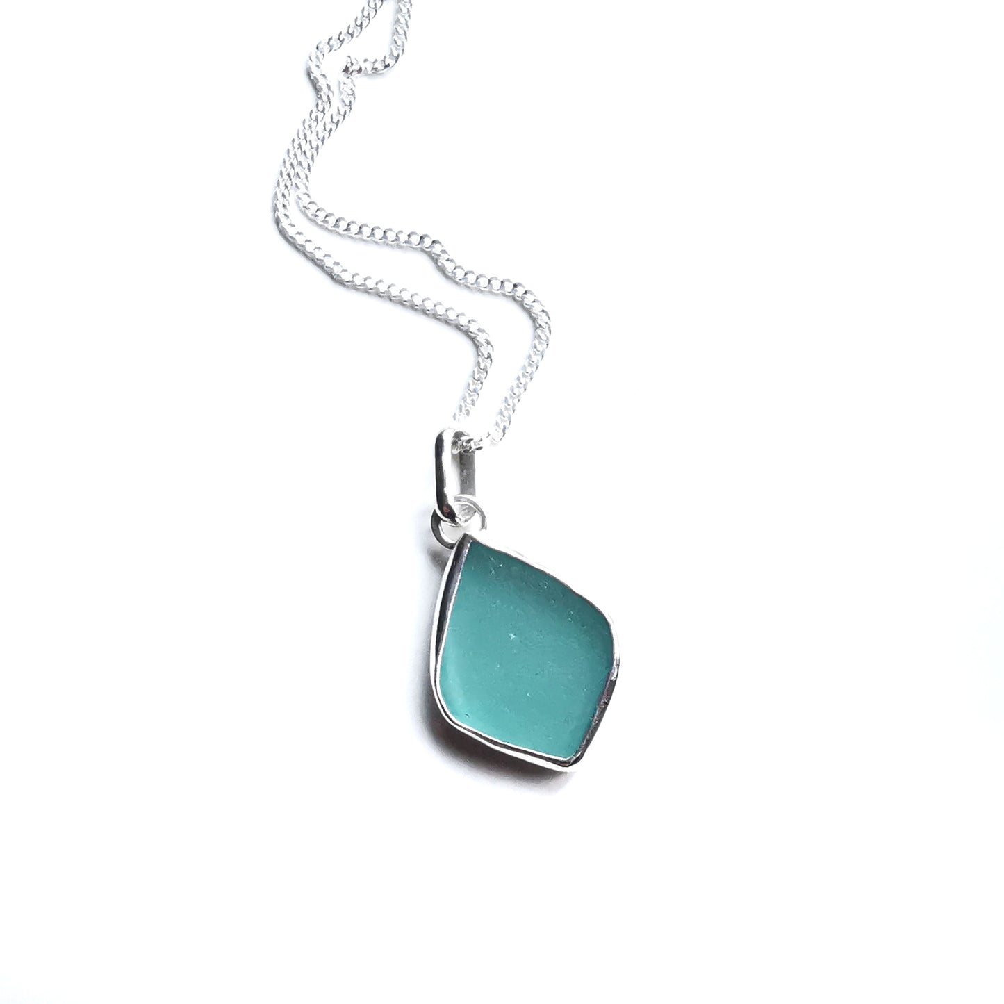 Scottish teal sea glass & sterling silver pendant.