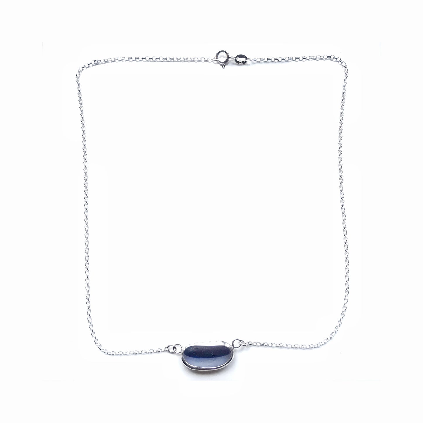 Seaham blue and clear multi sea glass & sterling silver necklace.