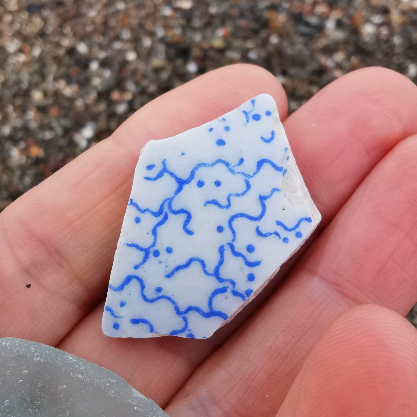 Scottish blue and white sea pottery & sterling silver pendant.