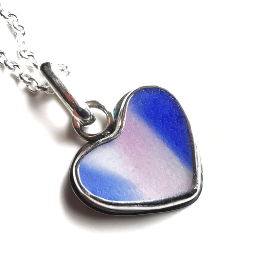 Scottish multi coloured sea glass heart & sterling silver pendant.