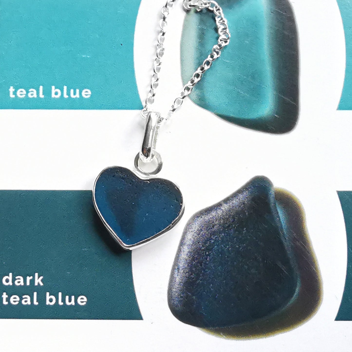 Reserved. Scottish teal blue sea glass heart & sterling silver pendant.