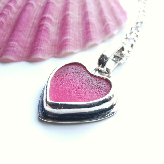 Scottish pink sea glass heart & sterling silver pendant.