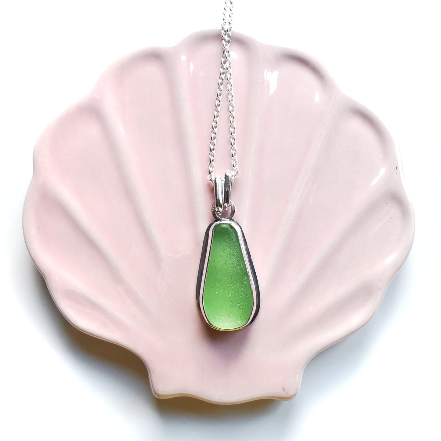 Scottish green sea glass & sterling silver pendant.