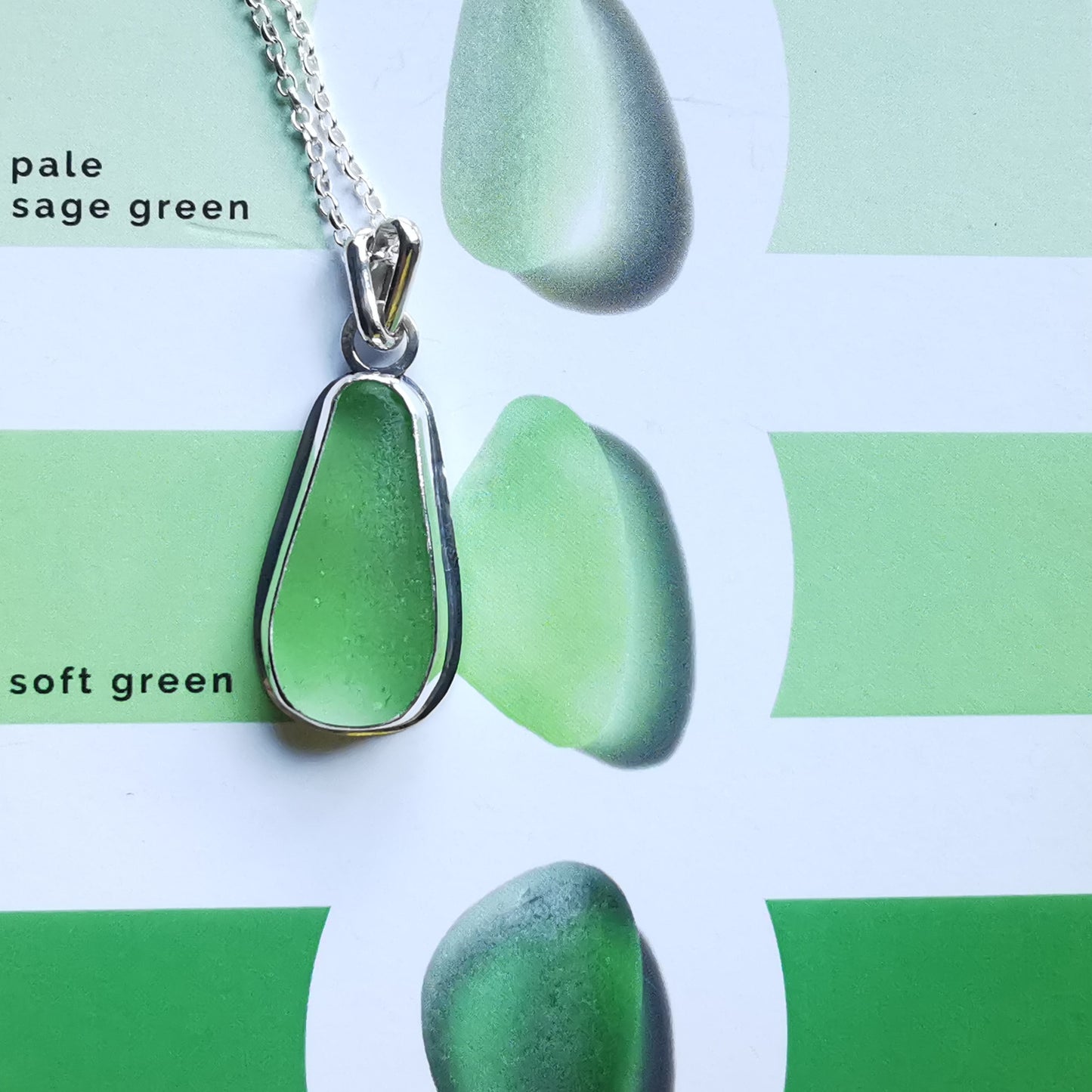 Scottish green sea glass & sterling silver pendant.