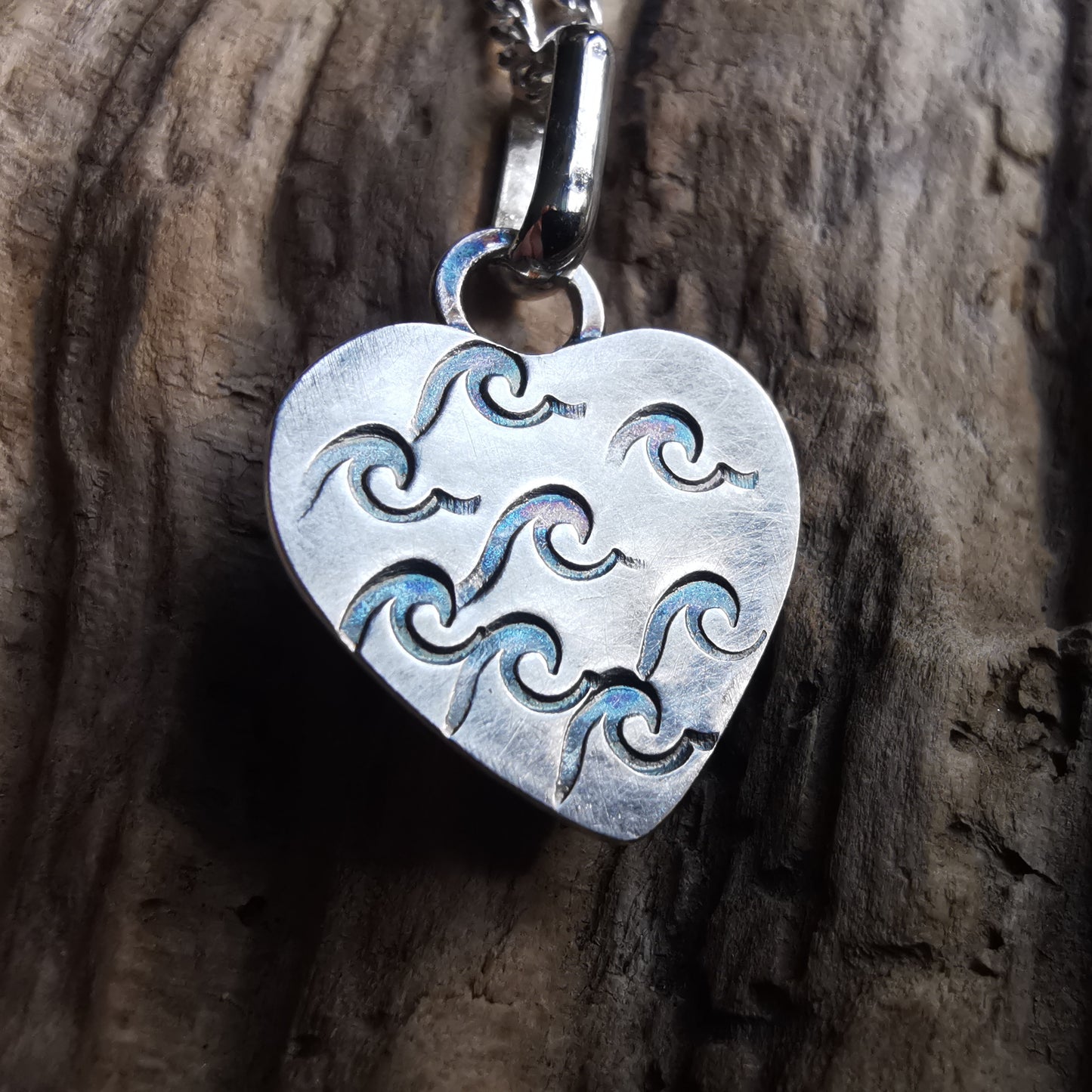 Scottish teal blue sea glass heart & sterling silver pendant.