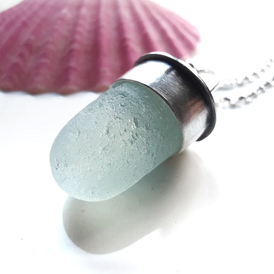 Seaham opalescent sea glass stopper stem & sterling silver pendant.