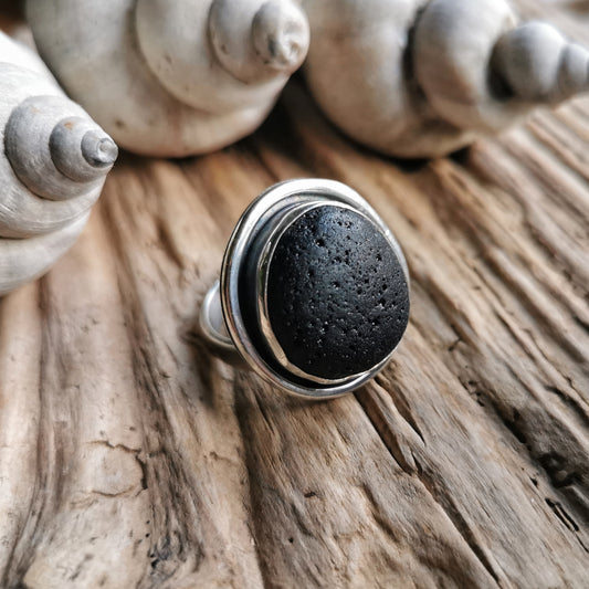 Black sea stone & sterling silver ring.