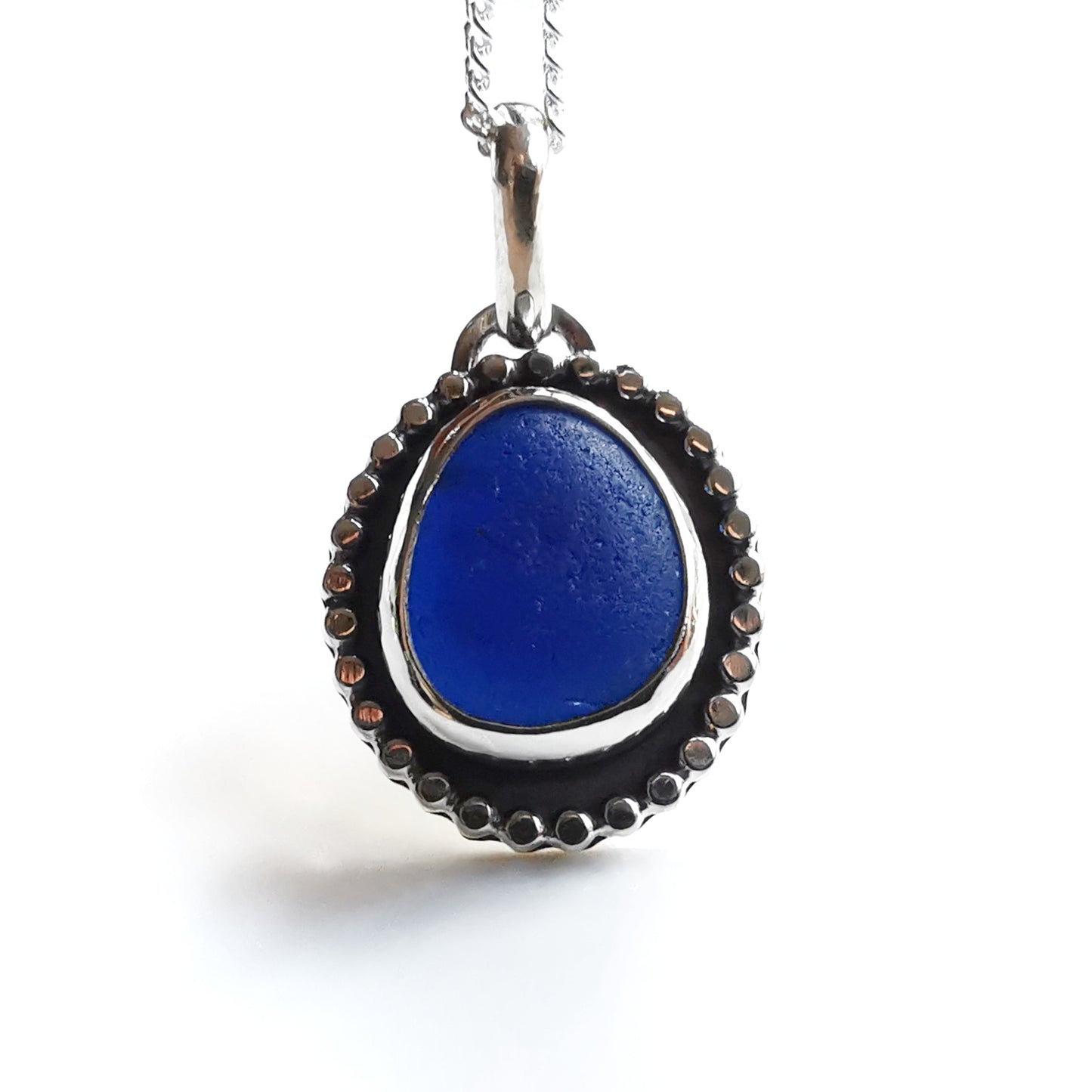 Cobalt blue sea glass & sterling silver pendant.