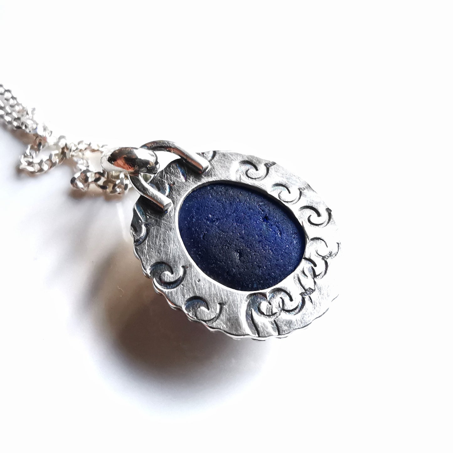 Cobalt blue sea glass & sterling silver pendant.