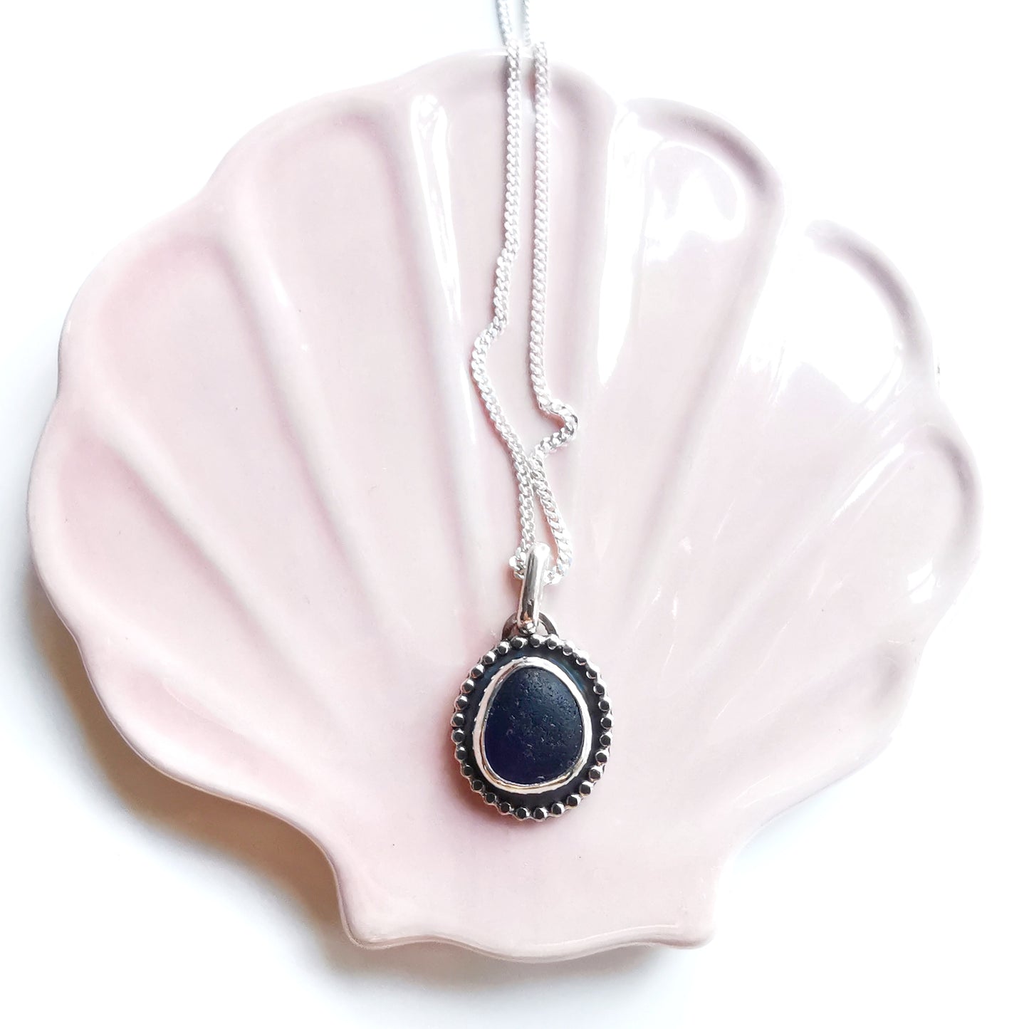 Cobalt blue sea glass & sterling silver pendant.