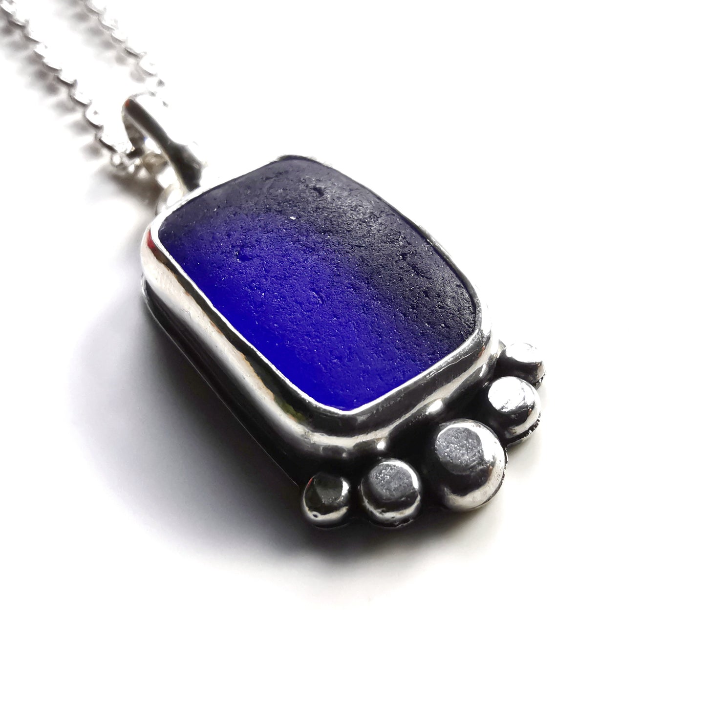 Cobalt blue 'vitamin sea' sea glass & sterling silver pendant.