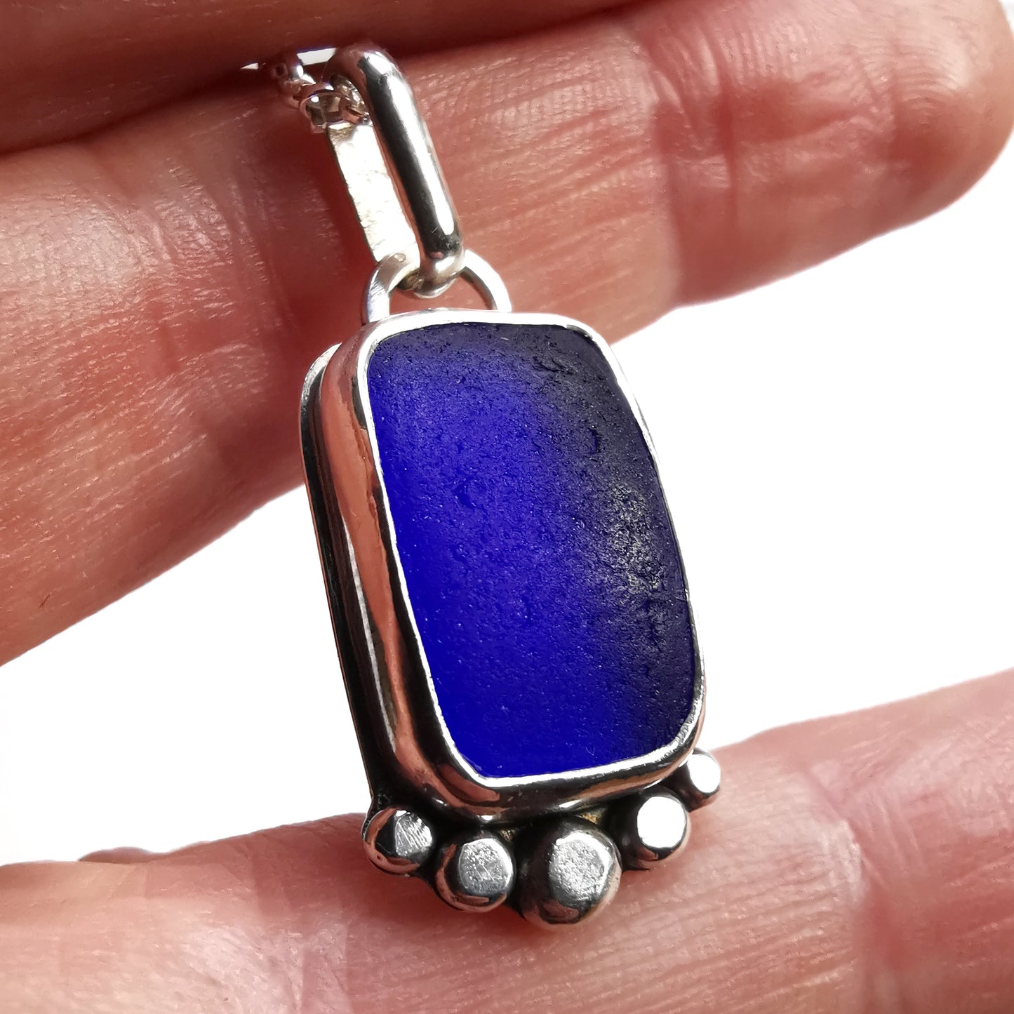 Cobalt blue 'vitamin sea' sea glass & sterling silver pendant.