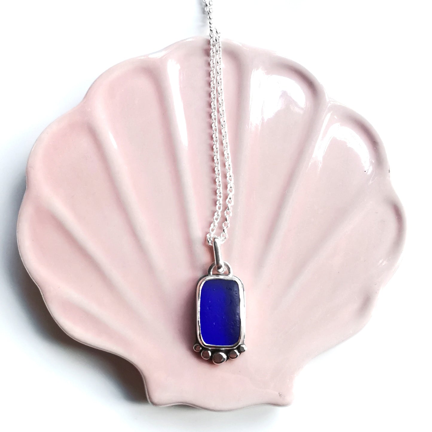 Cobalt blue 'vitamin sea' sea glass & sterling silver pendant.