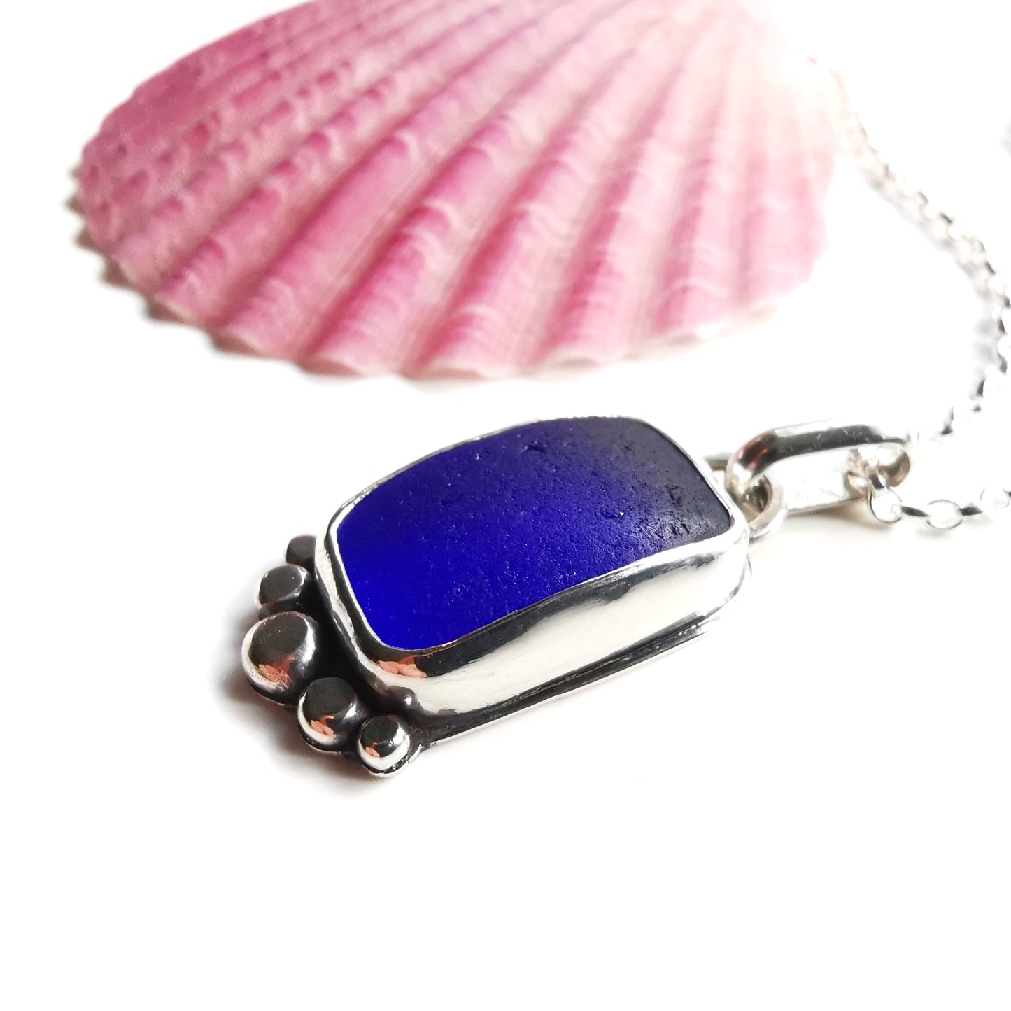 Cobalt blue 'vitamin sea' sea glass & sterling silver pendant.