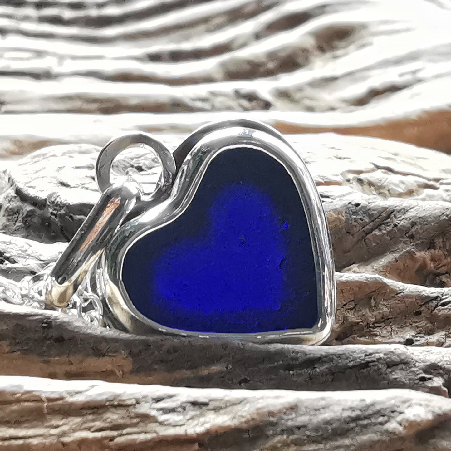 Scottish cobalt blue sea glass heart & sterling silver pendant.