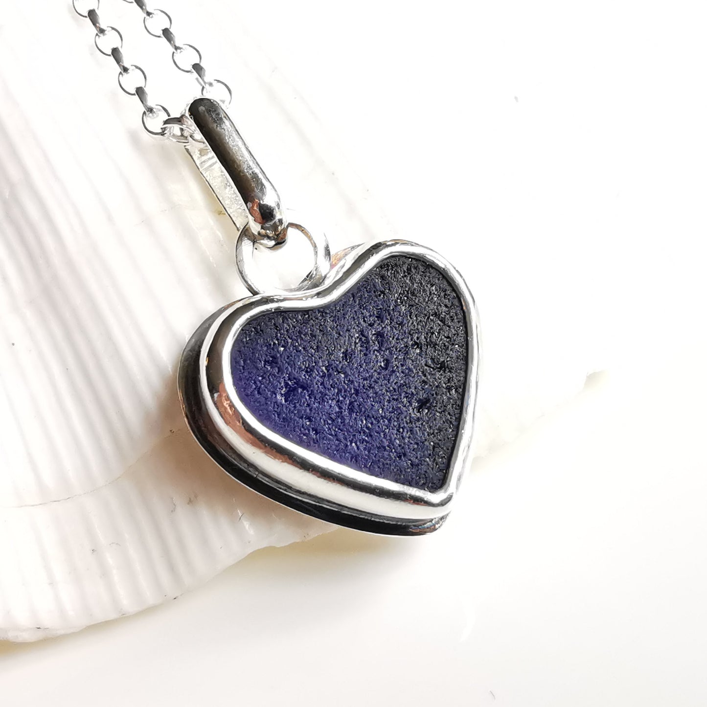 Scottish cobalt blue sea glass heart & sterling silver pendant.