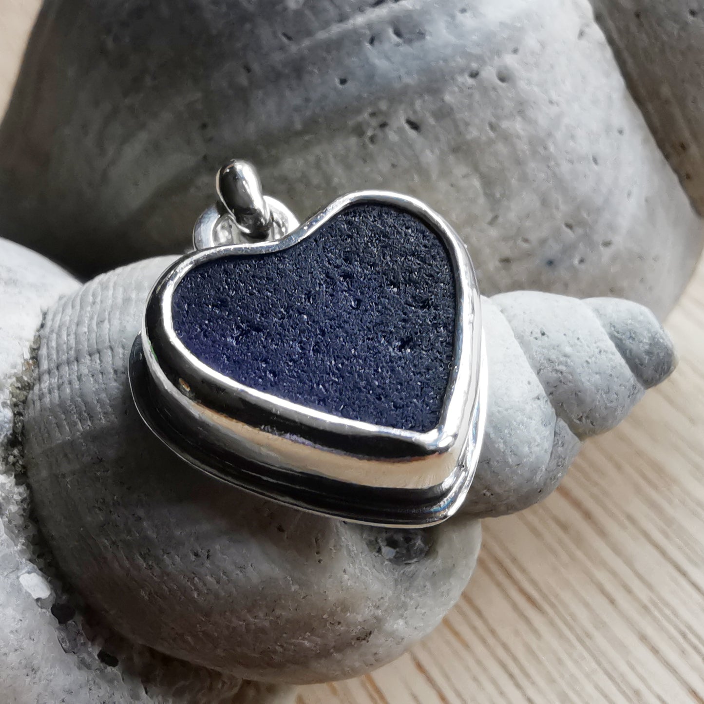 Scottish cobalt blue sea glass heart & sterling silver pendant.