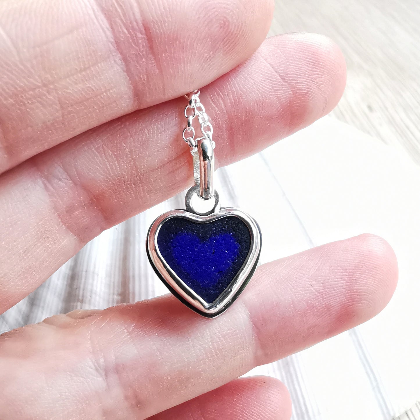 Scottish cobalt blue sea glass heart & sterling silver pendant.