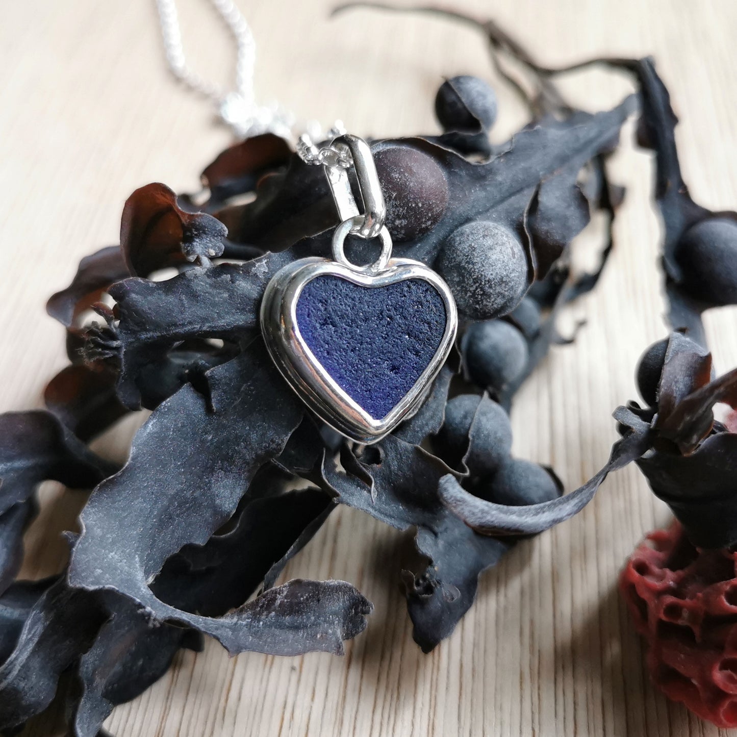 Scottish cobalt blue sea glass heart & sterling silver pendant.