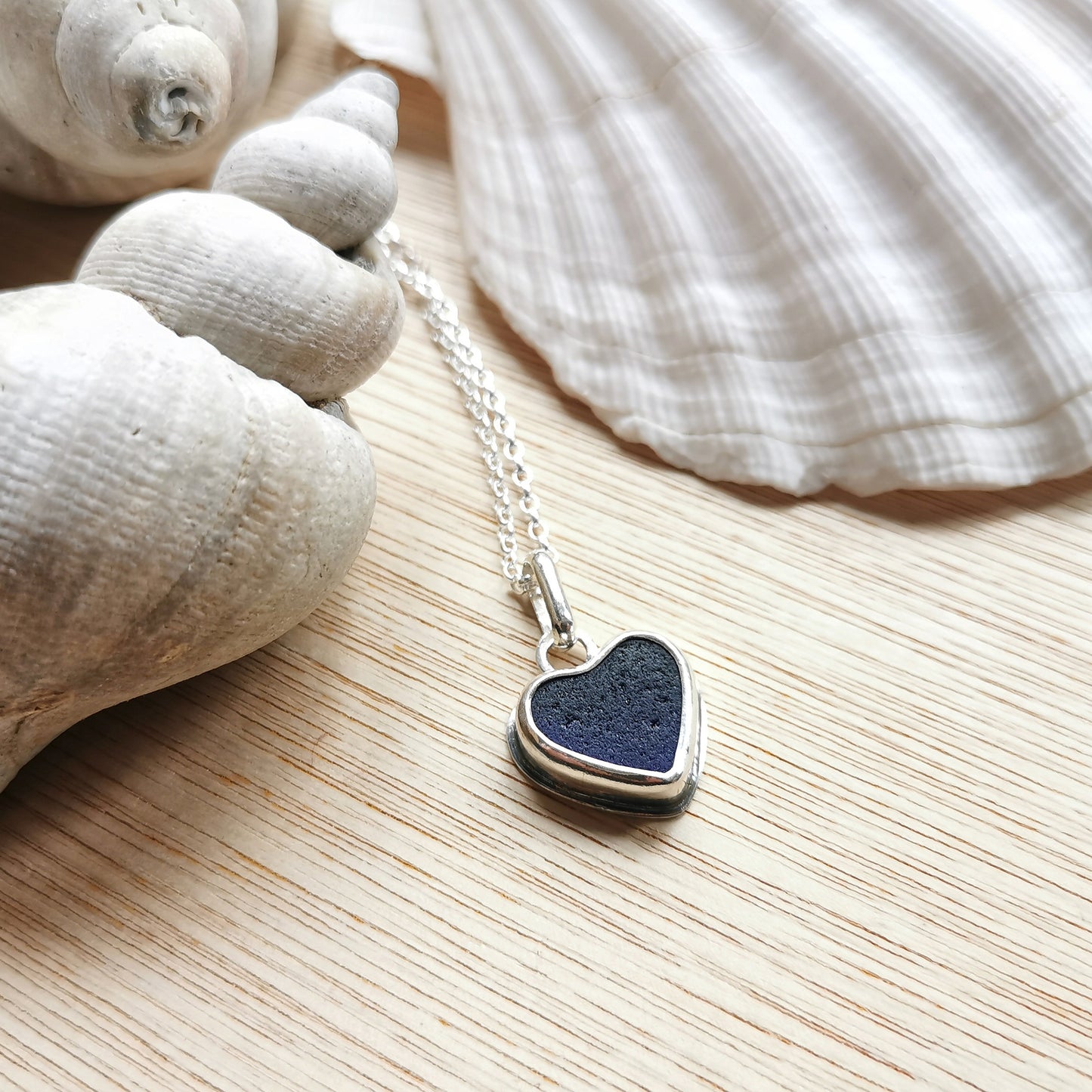 Scottish cobalt blue sea glass heart & sterling silver pendant.