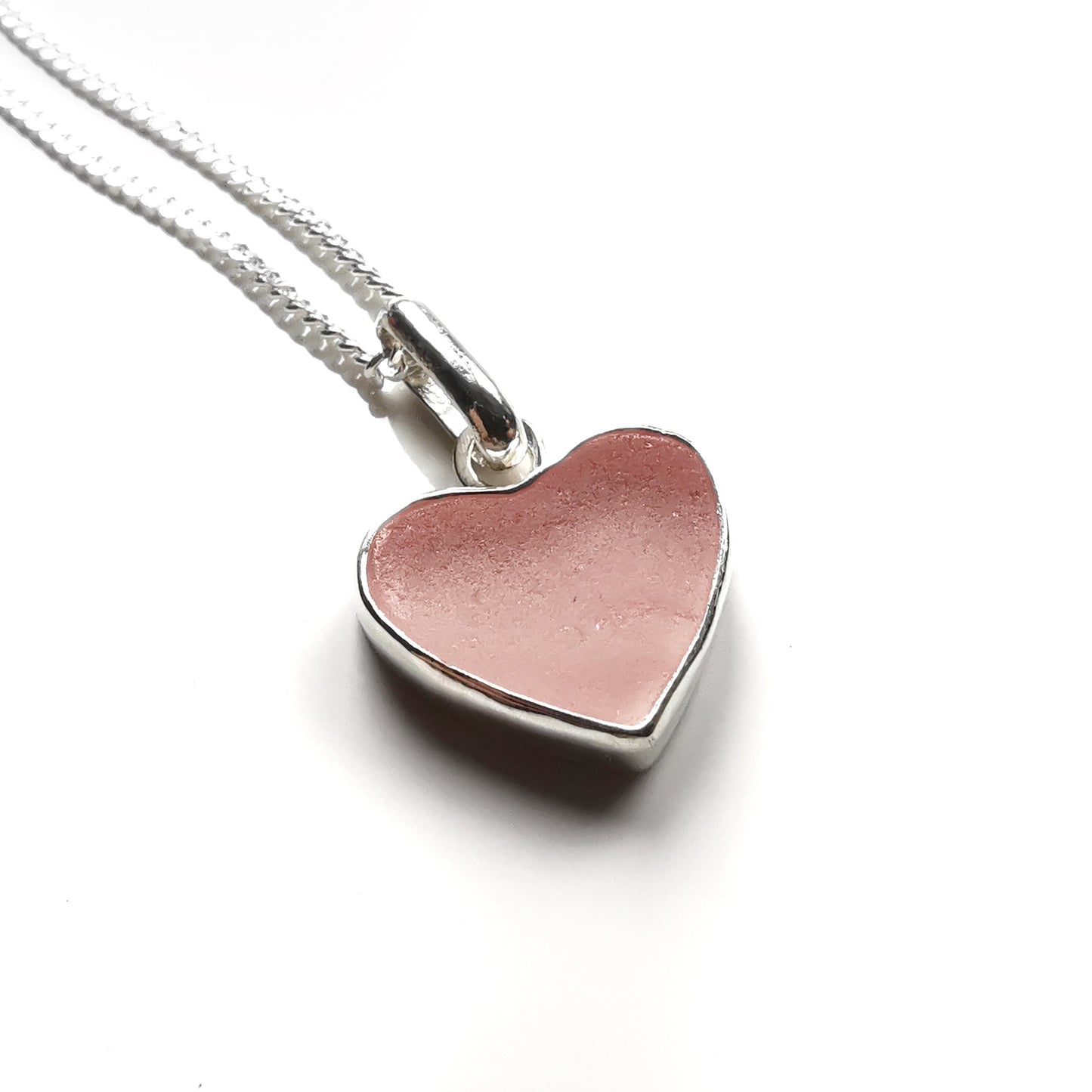 Scottish soft pink sea glass heart & sterling silver pendant.