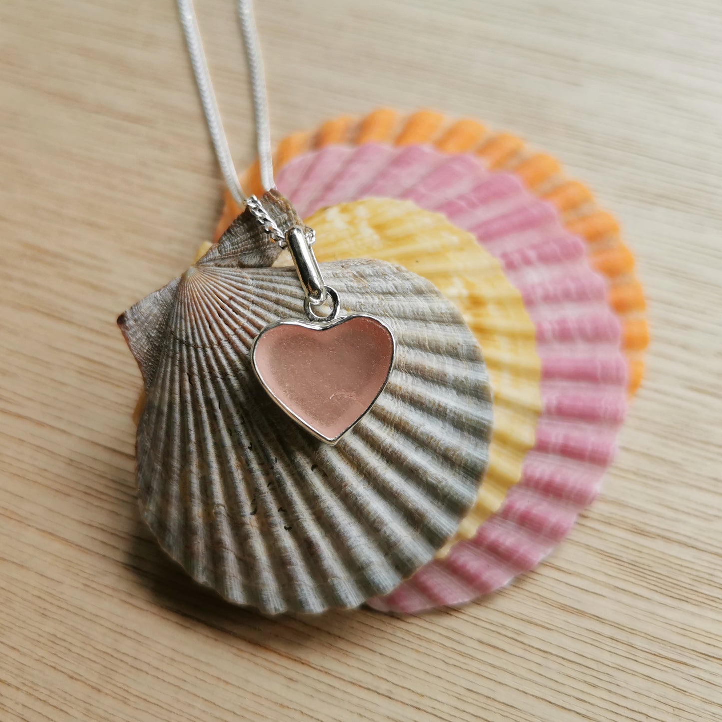 Scottish soft pink sea glass heart & sterling silver pendant.