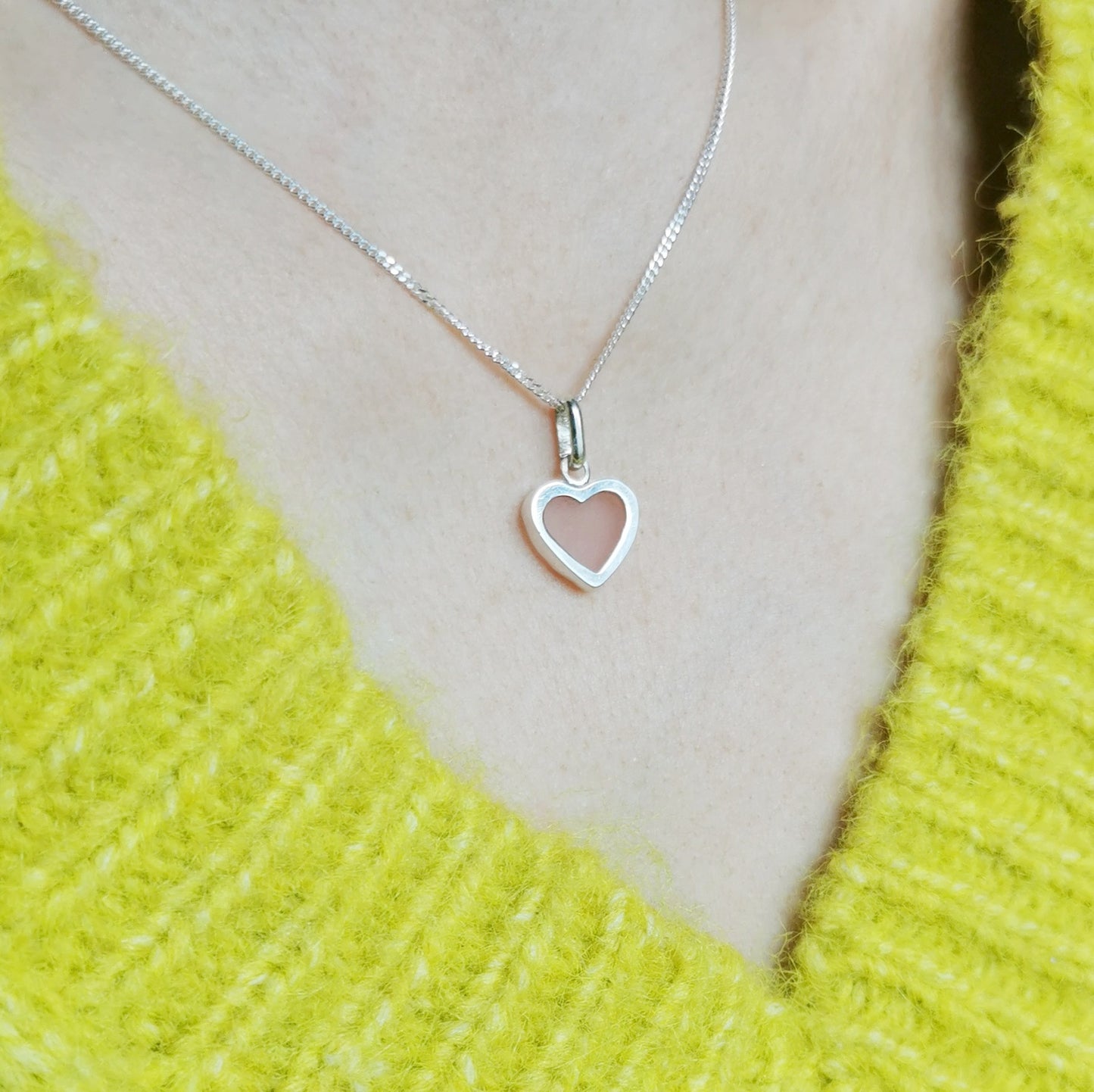 Scottish soft pink sea glass heart & sterling silver pendant.