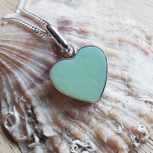 Reserved for Gatia. Scottish soft green sea glass heart & sterling silver pendant.